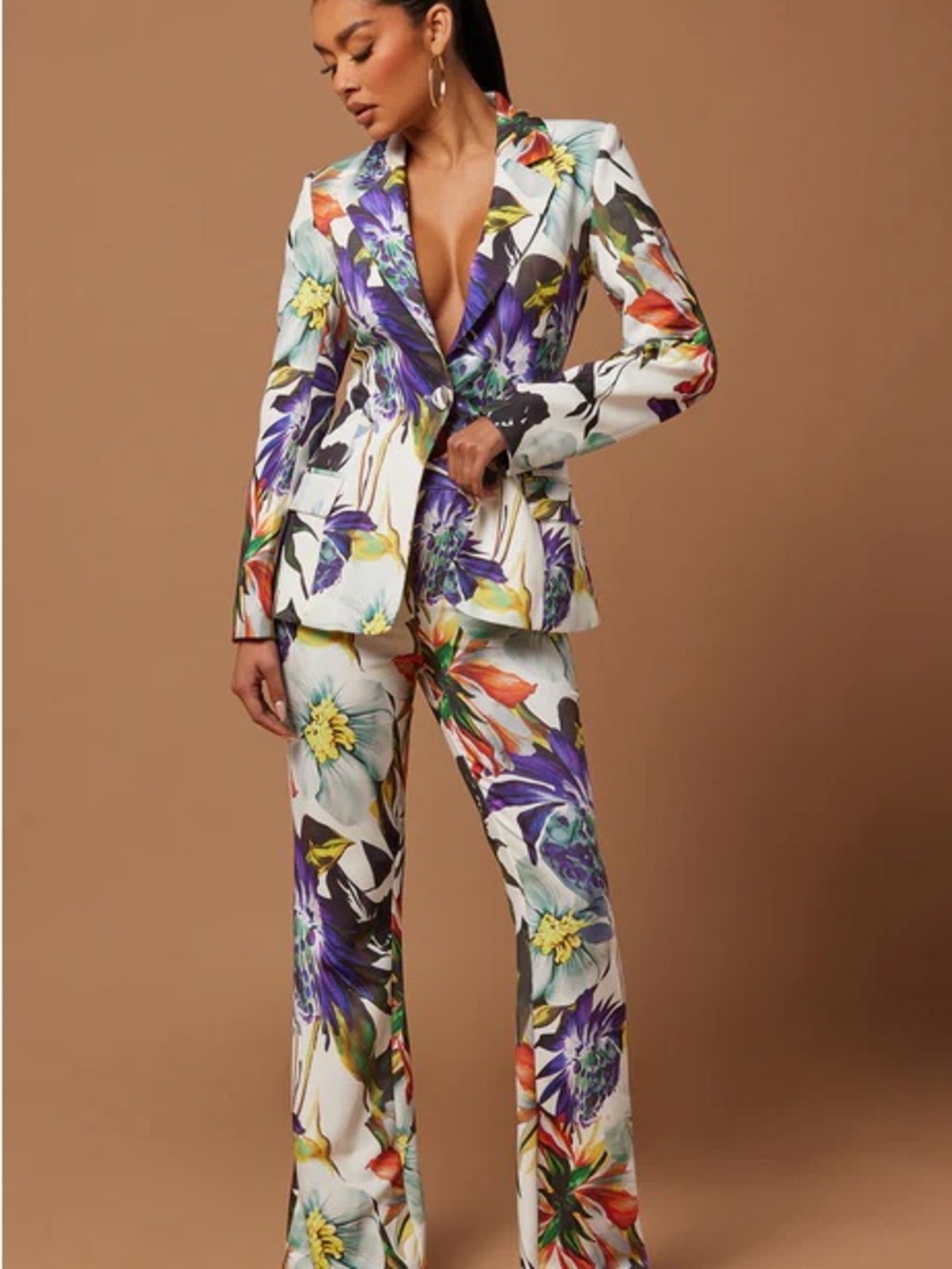 Fashion Nova Floral Tailored Blazer & Wide-Leg Pants Set tropical size small nwt